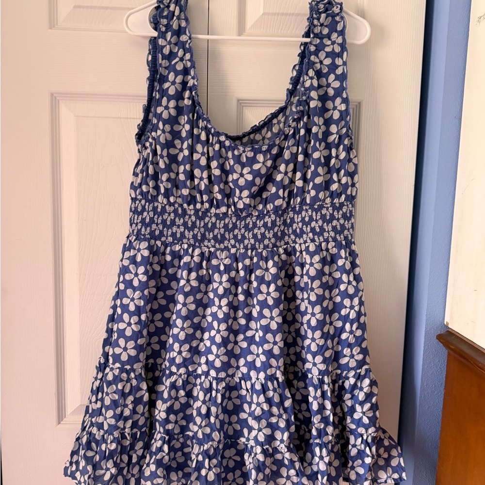 Blue and White Floral Sleeveless Dress